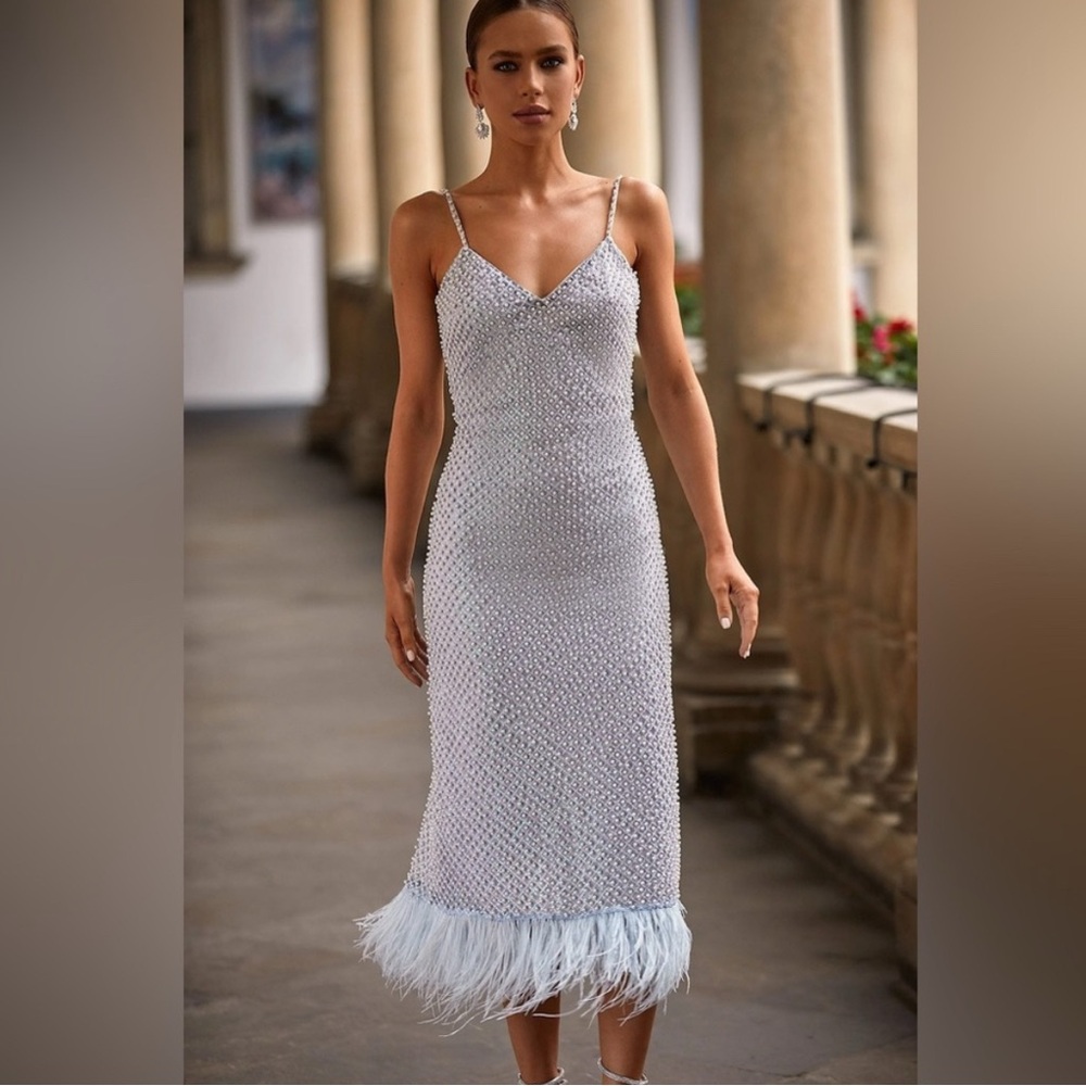 Alamour The Label Carlotta Dress Elegant Silver Evening Dress - Picture 2 of 4